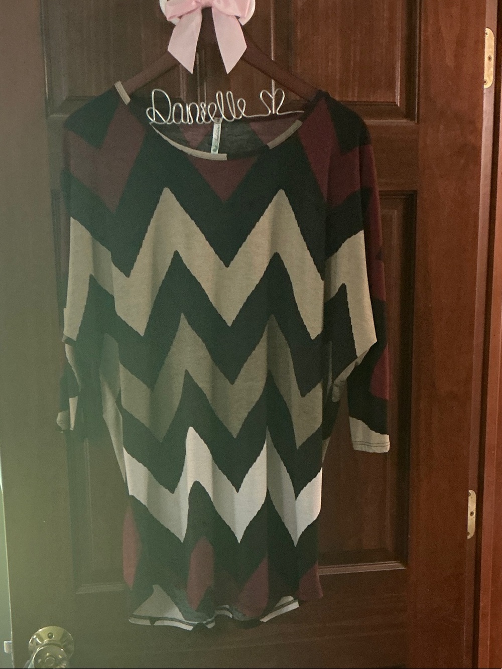 Chevron Knit Tunic in Black, Tan & Burgundy